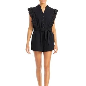 Aqua Black Women's Therese Swiss Eyelet Lace Flutter Sleeve Romper, Size S